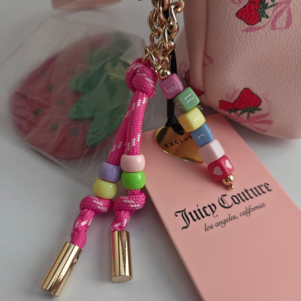 Juicy Couture Wristlet Pouch Womens OS Pink NWT Strawberry Bow Print Makeup Bag - Picture 15 of 16